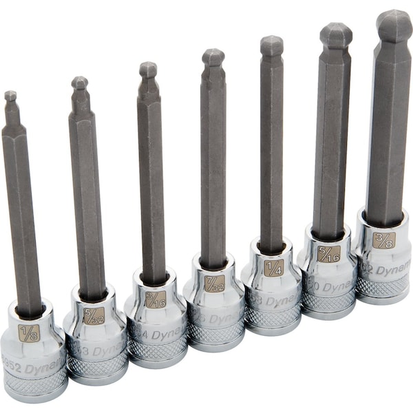 Tools 3/8" Drive 7Pcs SAE, Long Ball Nose, Hex Socket Set, 1/8" - 3/8"